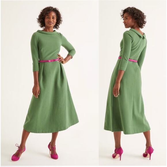 Boden Dresses & Skirts - Boden Green Midi Dress with Pink Belt